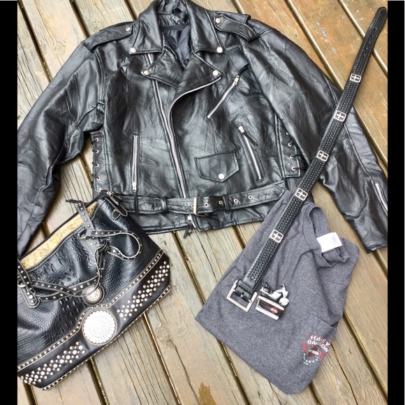 Boho Handbags - Moto Jacket BLACK LEATHER  UNISEX